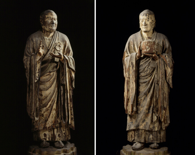 (左）国宝 世親菩薩立像　（右）国宝 無著菩薩立像 建暦2年(1212)頃　奈良・興福寺蔵　写真:飛鳥園