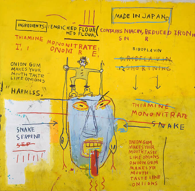 ジャン＝ミシェル・バスキア Onion Gum, 1983 Acrylic and oilstick on canvas 177.8 x 203.2 x 5 cm Courtesy Van de Weghe Fine Art, New York Photo: Camerarts, New York Artwork © Estate of Jean-Michel Basquiat. Licensed by Artestar, New York