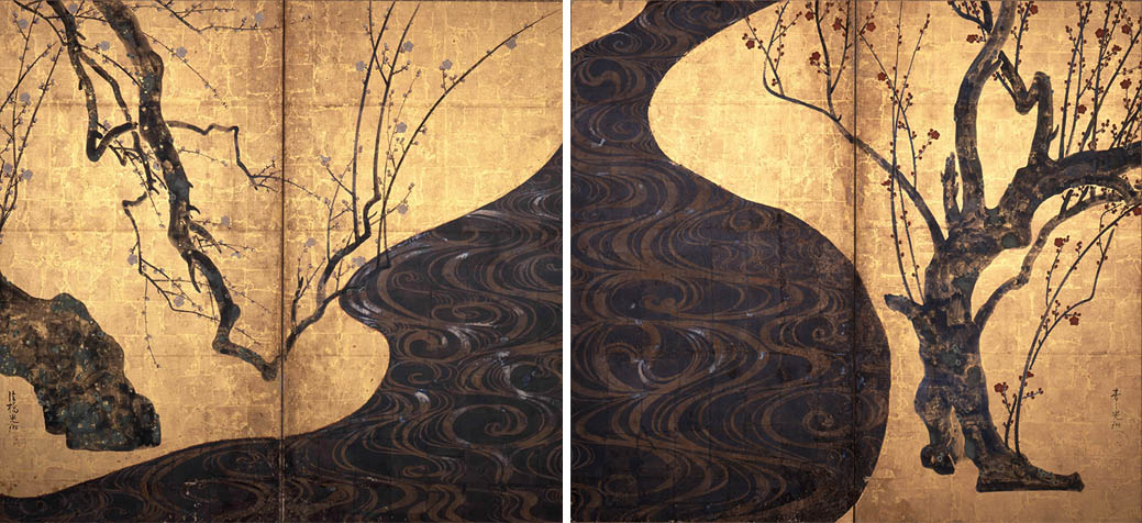 尾形光琳 「観瀑図」高見澤版 複製木版画 時代 古美術+kocomo.jp